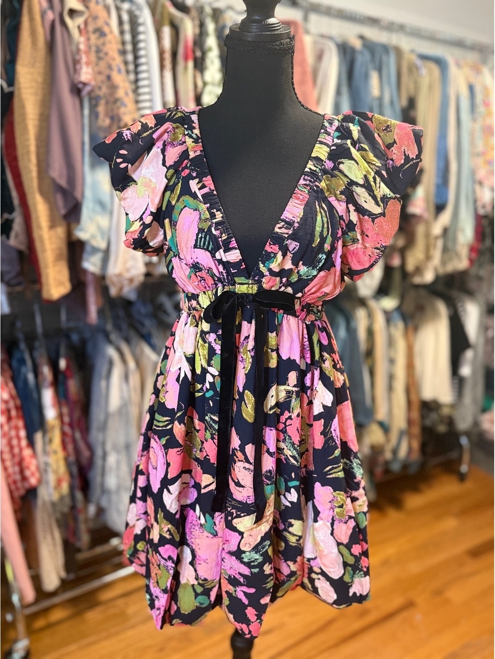 MEET ME IN SANTORINI Secret Garden Bow Floral Mini Dress NWT Medium